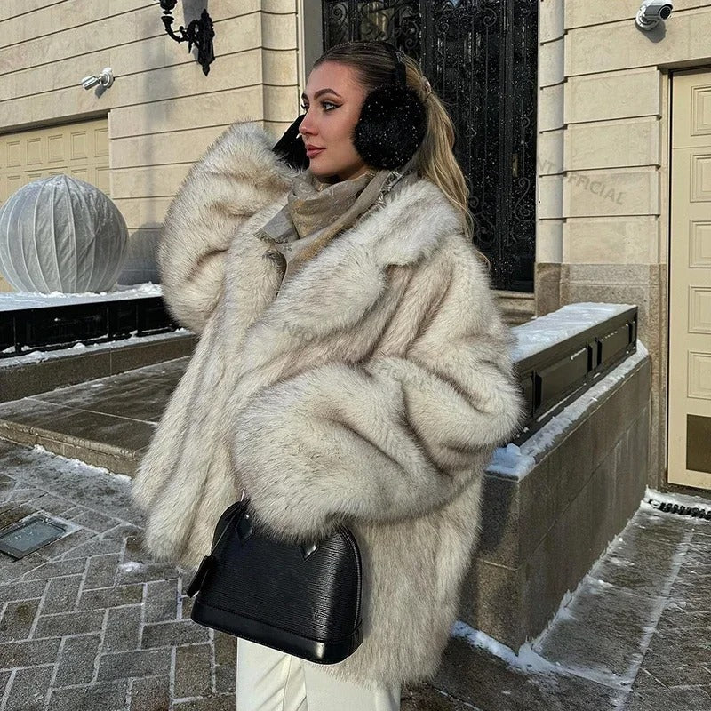 KECHLY Oversized Gradient Faux Fur Coat