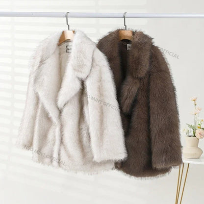 KECHLY Oversized Gradient Faux Fur Coat