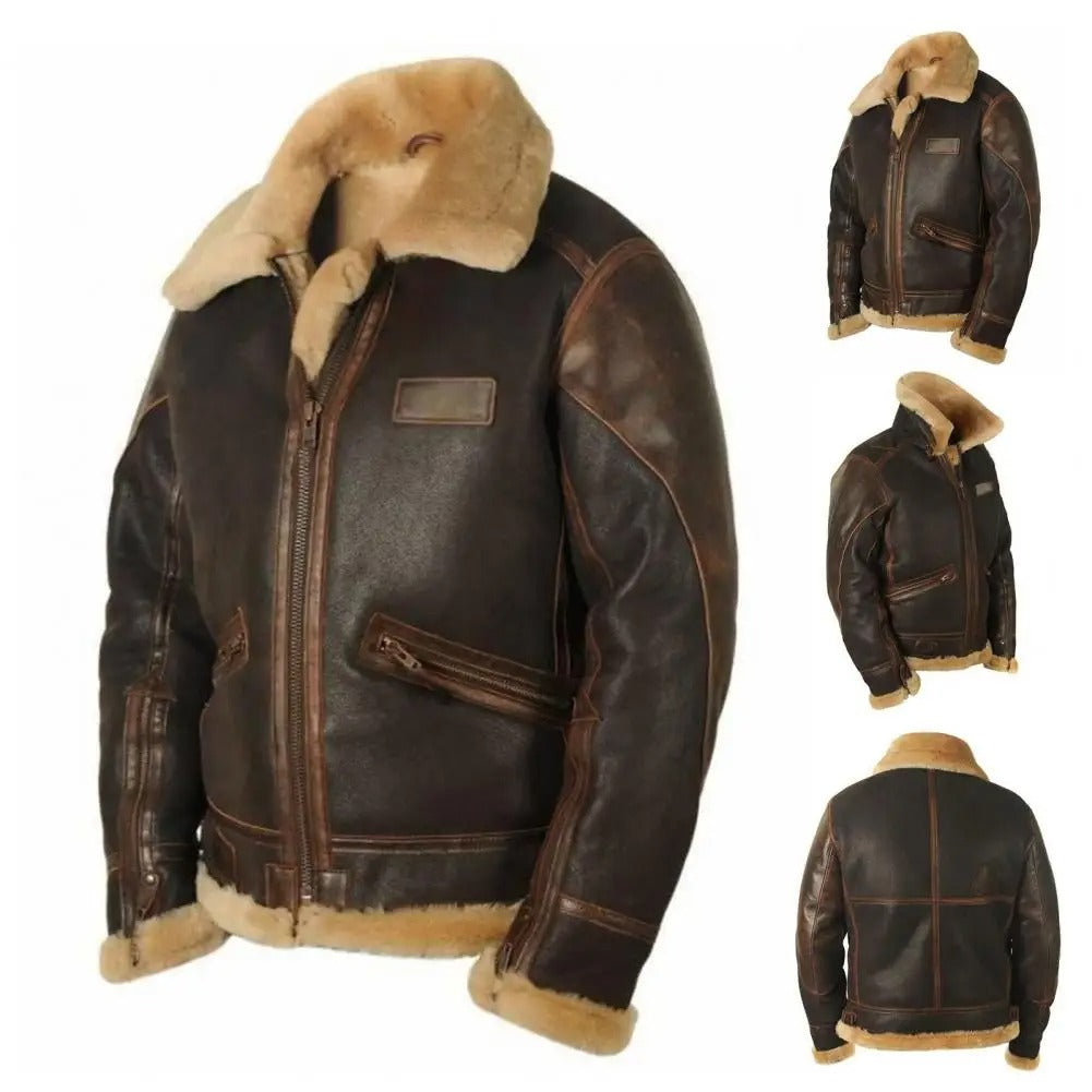 Men's Faux Leather Zipper Lapel Jacket - Coldproof Streetwear