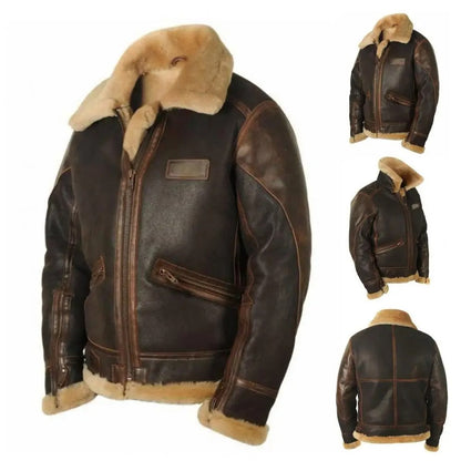 Men's Faux Leather Zipper Lapel Jacket - Coldproof Streetwear